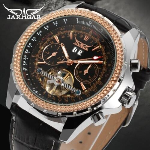 Mens Watch Dress Fashion Automatic Self-wind Tourbillon Calendar Analog Brand Wristwatch Color Black JAG070M3T1