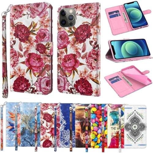 Leather Flip Phone Case for iPhone 11 Pro Max 12 Mini XR X XS SE 2020 6S 7 8 Plus Coque Folding Bracket Wallet Shockproof Cover