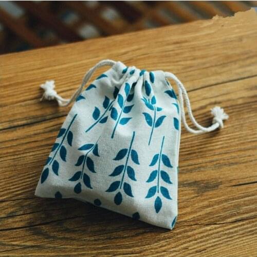 Leaf Pattern Double Drawstring Linen Bags Burlap Drawstring Bag/ Gift Bag Pouch for Party / Wedding Decoration Supplies 50pcs