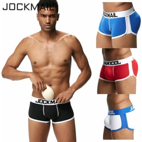 JOCKMAIL 2PCS/lot Enhancing Mens Underwear Boxer Sexy Bulge Gay Penis pad Front + Back Magic buttocks Double Removable Cup
