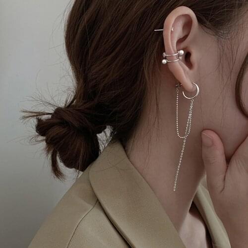 Korean Long Earrings for Women Chain Fake Earring Flash Zircon Pearl No Ear Hole Ear Clip Stud Earrings Jewelry Kpop