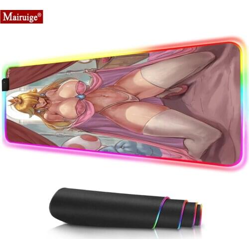 Sexy Girl Anime Big Ass Hips LED Mousepad RGB Long Legs Bikini Party Breasts Glow Colorful Pink Mouse Pad XXL Gamer Desk Mat