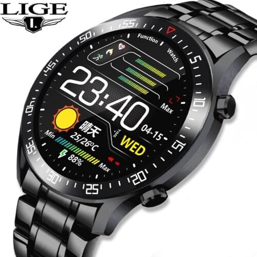 LIGE New Fitness Smatch Watch Blood Pressure Heart Rate Monitoring Activity Tracker IP68 Waterproof Smart Watch Men Steel Belt