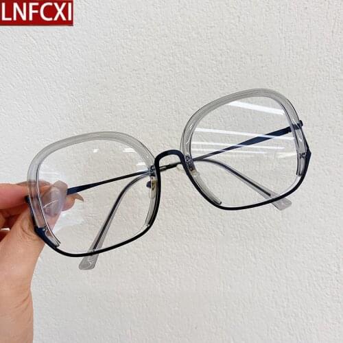 LNFCXI Fashion Brand Anti-blue Light Square Eyeglasses for Women Vintage Alloy Oversize Computer Eyewear Myopia Glasses Frame