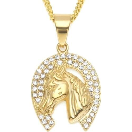 Fashion Personality Horse Head Pendant Animal Bling Hip Hop Pendant Necklace for Men Jewelry Gift