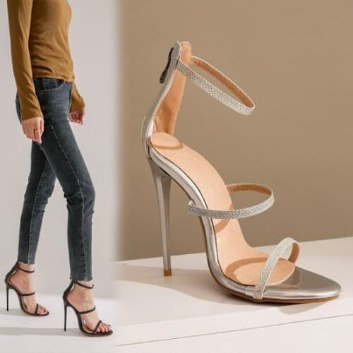 Fashion Women Sandals Bling 12.5cm High Heels Summer Slingbacks Women Shoes Wedding Stilettos Leather Sandalia