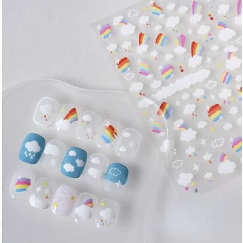 Nail Art Stickers for Women Abstract Geometric Design Adhesive Nail Art Decorations DIY Rainbow Clouds Simple Sweet Nail Decals