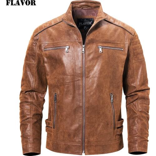 New Mens Genuine Leather Motorcycle Jacket Warm Real Pigskin Leather Coat For Men