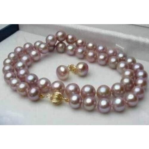WUBIANLU Charming Women Hot Sale 8-9mm Purple Pink Akoya Cultured Pearl Necklace 45cm Earring Jewelry Wholesale And Retail