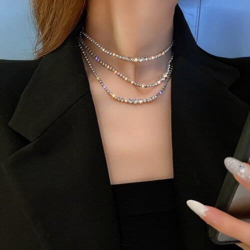 Fashion Trend Rhinestone Mens Hip-hop Necklace Rap Singer Necklaces Multi Layers Tennis Chain Womens Choker Necklace