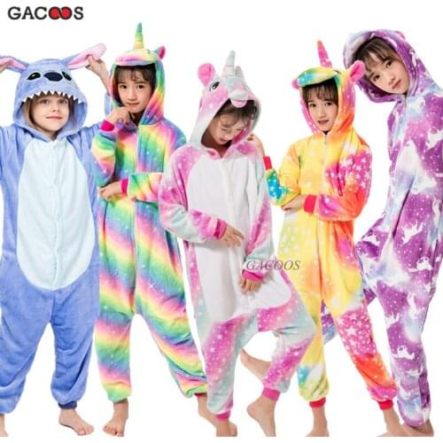 Kids Pajamas Winter Girls Boys Sleepwear Baby Girls Clothes Animal Panda Stitch Cartoon Pyjamas Kids Kugurumi Boy Unicorn Pajama