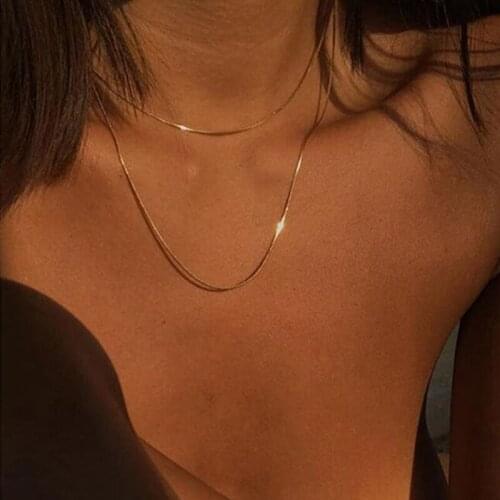 Simple Thin Snake Chain Womens Sexy Chain Stainless Steel Double Necklace Fashion Trend Minimalist Jewelry Gift