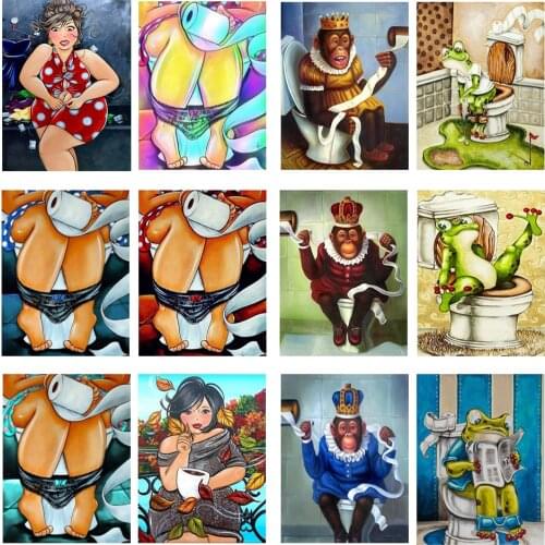 DIY Painting By Numbers Toilet Frog Cartoon Kit Coloring By Numbers 40x50cm Wall Art Picture Acrylic Canvas Paintings Home Decor