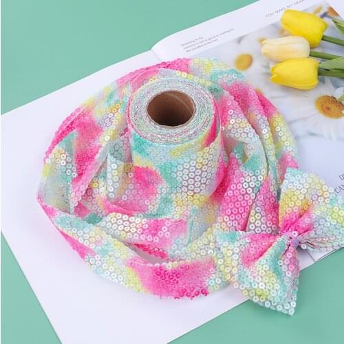 10Yards 80mm Colorful Tie Dye Gradient Sequin Embroidery Organza Stain Ribbon HXIN017 DIY Bow Hair Accessories Tutu Skir Crafts