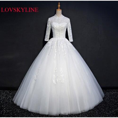 Real photo bridal long-sleeve Real Made Soft Tulle Lace Appliques Ball Gown Wedding Dress