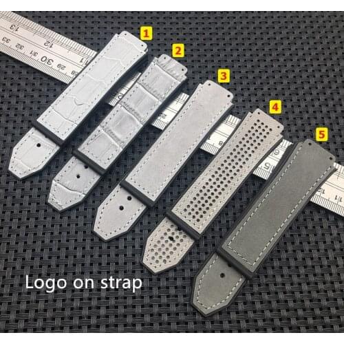 25x19mm grey leather Nature rubber silicone watchband watch band for Hublot strap for Big bang for Fusion series buckle logo on