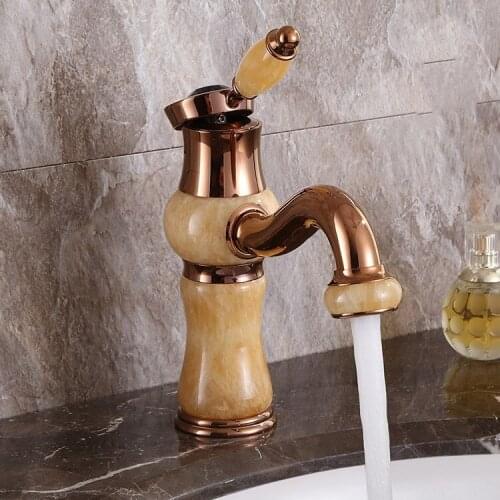 Rose Gold Luxury brass and jade Single-Handle Bathroom sink Faucet Basin mixer tap
