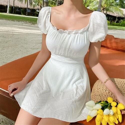 Sexy Bandage One Piece Swimsuit Women Solid Swimwear Bandage Monokini Push Up Swim Suit Skirt Trikini Pad Bathing Suit White