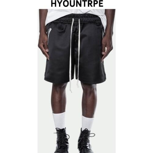 Men Hip Hop Loose Shorts Elastic Waist Shorts Fashion Satin Shorts Zipper Pocket Casual Drewstring Streetwear Sportswear Joggers