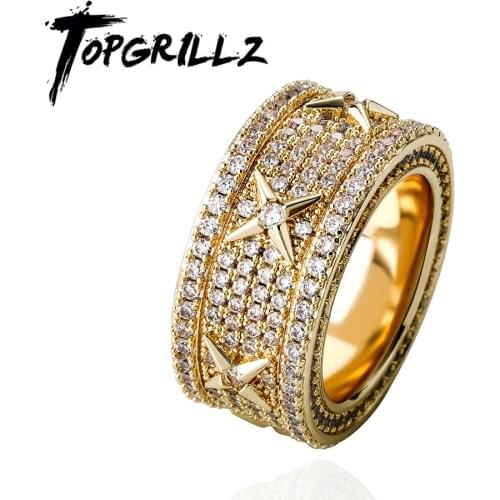 TOPGRILLZ Mens Luxury Ring 18k White Gold Plated Iced Out Full Micro Pave Cubic Zirconia Ring Hip Hop Punk Ring Set For Gift