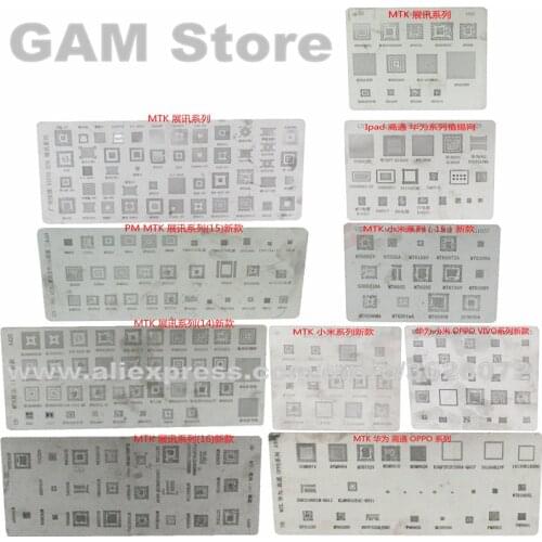 Universal BGA Stencil For MTK Samsung Huawei Xiaomi iPad CPU RAM PM Power IC Solder Reball Pin Tin Plant Heat Template 10Pcs/Set