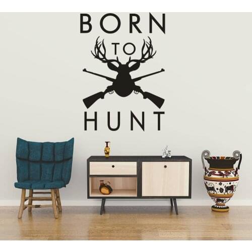 Deer Animals Hunter Vinyl Wall Decal Born To Hunt Quote Wall Art Sticker Home Living Room Décor Hunting Farm Vinyl Poster AZ767
