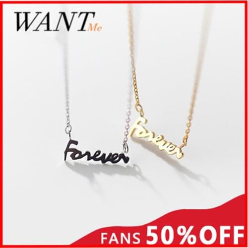 WANTME Trendy Real 925 Sterling Silver Minimalist Initials Forever Pendant Necklace for Women Sweet Romantic Couple Jewelry Gift