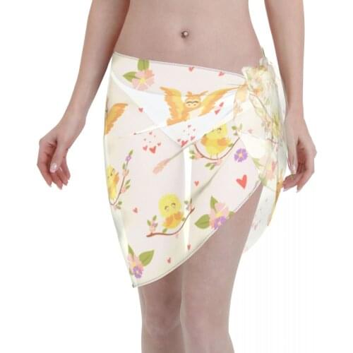 Women Beach Bikini Cover Up Romantic Birds Wrap Skirt Sarong Scarf Beachwear Bathing Suit Beachwear Swimsuits