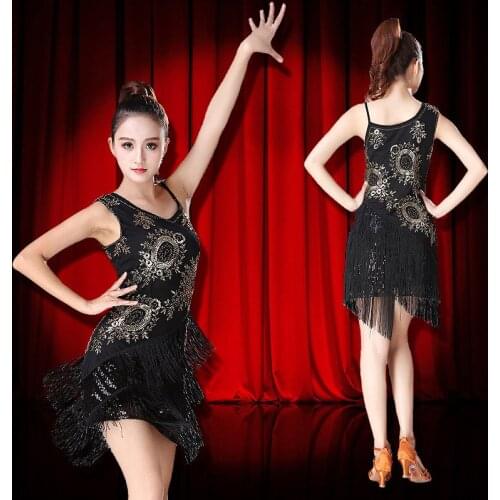 Latin Dance Skirt For Women Sequined Nail Bead One-Shoulder Straps Dance Dress Party Latin Cha-Cha Dance Tassel Skirt Costume