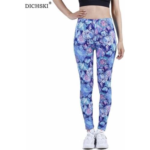 DICHSKI Flower Printing Leggings Women High Waist Patchwork Fitness Pants Push Up Breathable Skinny Gym Ankle-Length Bottom