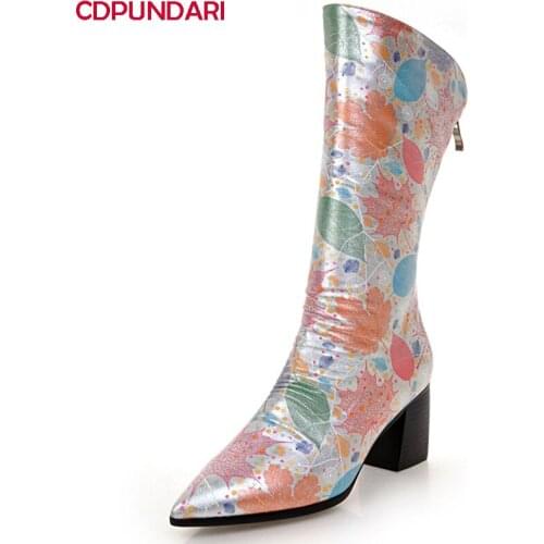 Women Sexy Pointed Toe Print High Heels Ankle Boots Ladies Autumn Winter Short Boots Shoes Bottine Femme Botines Mujer