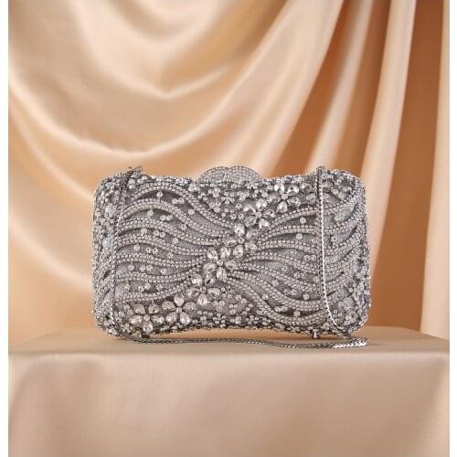 Rosegold Flower Women Gold Crystal Evening Clutch Mini Bag Wedding Party Cocktail Diamond Handbag Club Celebrity Silver Purse