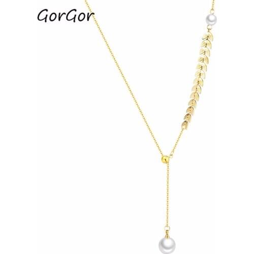 GorGor Internet Celebrity Phoenix Tail Pearl Choker Japanese And Korean Titanium Steel Tassel Elegant Women Necklace 1649