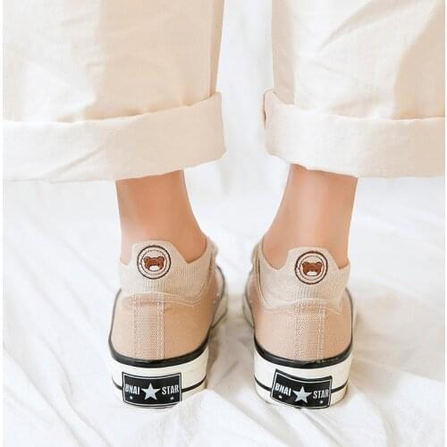 1 Pair Spring New Harajuku Women Cotton Ankle Socks Cartoon Bear Embroidery Socks Cute Kawaii Candy Color Combed Cotton Socks