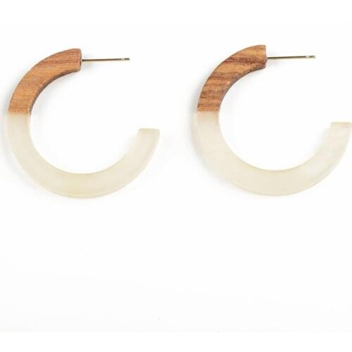 2 Pcs Korean Wood and Resin earrings Stitching Contrasting Color Gold Foil Moon Geometric Stud Earrings For Women Accessories