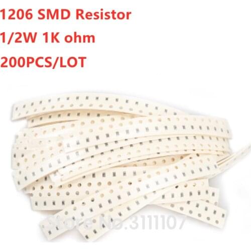 200PCS/LOT 1206 1K ohm 1KR 5% SMD Resistor 1/2W Resistance 3216 102 Chip Fixed Resistors
