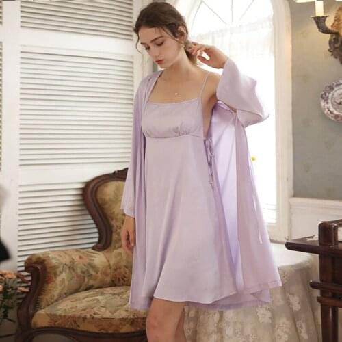 2021 Robes Sets 2Pcs Kimono Robe Bathrobe Sexy Sleepwear Peignoir Wedding Robes Bridesmaid Robes Camisole Pant Bath Robe H742