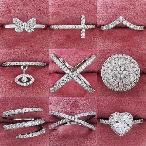 Valentines Day Gift 925 Sterling Silver Fashion Rings for Women Girl Lady Wedding Band Party X Lock Heart Crown Eye Jewelry Z9