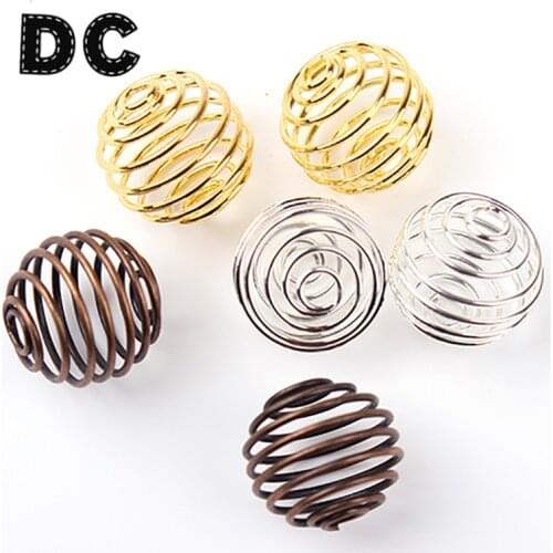 50pcs/lot Gold/Silver/Rhodium Lantern Spring Spiral Bead Cages Pendants For Women Diy Fashion Jewelry Accessories Charms