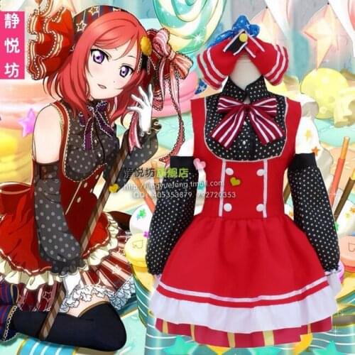 Anime LoveLive! COSPLAY Nishikino Maki COS Halloween Party Cosplay Candy maid outfit Full set Dresses+hand ring +Headgear + Bow