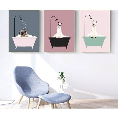 Animal Dog Bathing Black Pink Green Prints Canvas Paintings Wall Art Picture Home Decorative Poster And Prints For Living Room