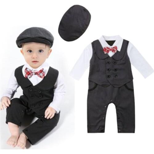2020 Baby Autumn Clothing Gentleman Clothes Newborn Baby Boy Long Sleeve Bow Jumpsuit Cotton Outfit Romper