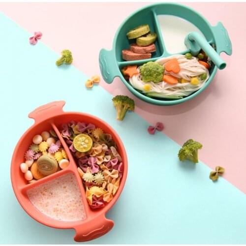 Creative Silicone Baby Dish Non-slip Bottom Division Design Utensils Toddler Training Feeding Dish Cartoon Infant Tableware