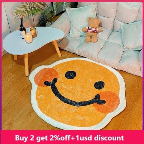 Nordic Round Carpet Cartoon Smile Face Rug Bed Room Area Rug Bathroom Doormat Anti-slip Absorbent Floor Crawling Mat Kids Carpet