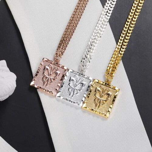 Cuban Chain Buttery Charm Square Pendant Necklaces Women Men Fashion Jewelry Stainless Steel Animal Choker Necklace bff Gifts