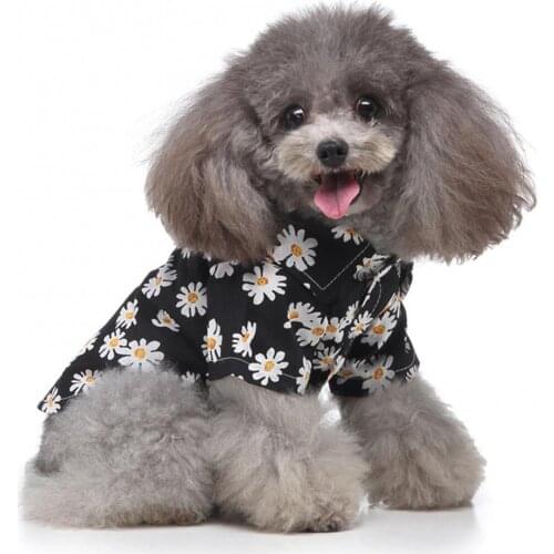 Summer Dog Puppy Cotton Black Marguerite Printing Short Sleeve T-shirt Pet Pastoral Beauty Fashion Breathable Style Supplies