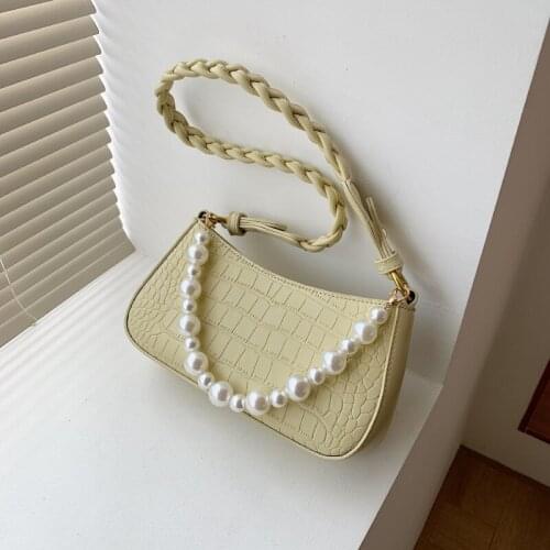 Fashion Bag Crocodile Pattern Stone Grain PU Leather Camera Bag Pearl chain Cross body Shoulder Bag For 2021 Luxury Design Purse