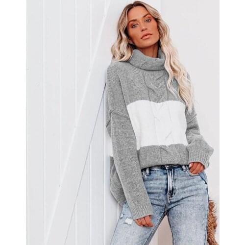 Fashion Womens Wear 2021 Autumn And Winter New Striped Loose High Collar Pullover knitted Sweater Womens Outdoor Street Wear