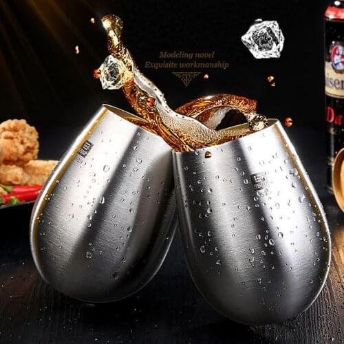 Set of 2 Portable Stainless Steel Tumbler Stemless Wine Glass Juice Beverage Drinking Cup for Beer Water Travel