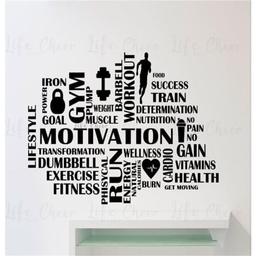 Fitness Gym Club Wall Decals Motivation Words Vinyl Wall Sticker Body-building Work Out Vinyl Posters Wall Murals Decor AC486